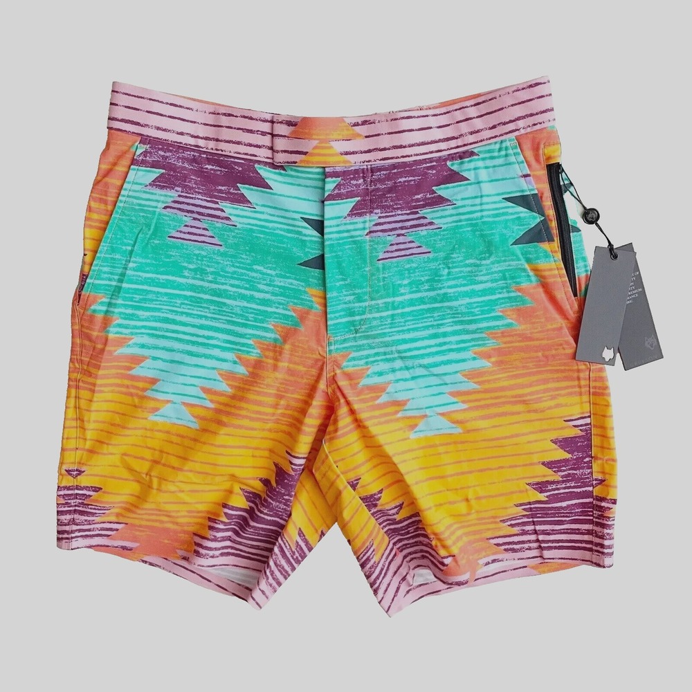 New Greyson Superior Golf Shorts Trunks Boardshorts Green Flash Size 38 Aztec